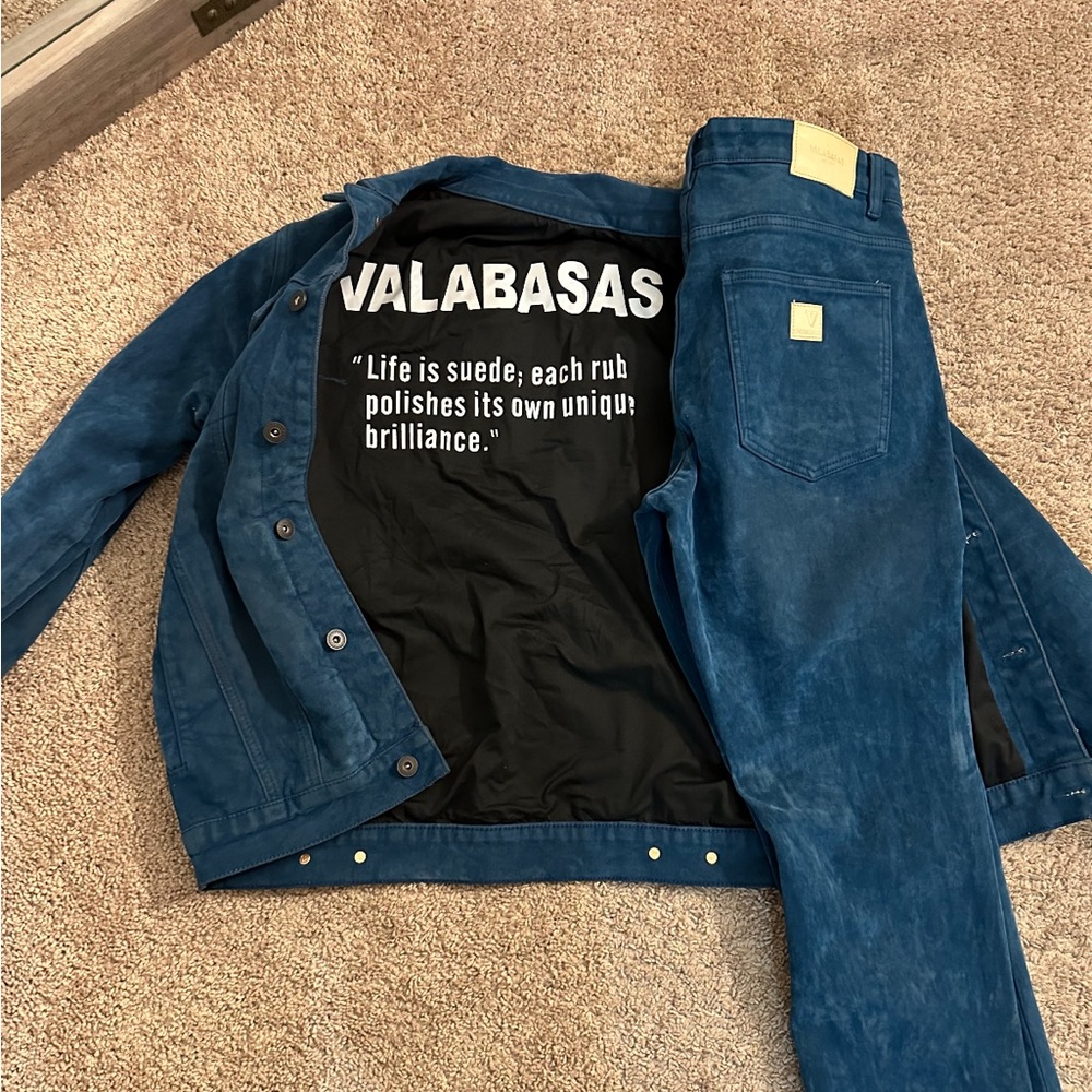 Blue Suede Jacket and Pants Set